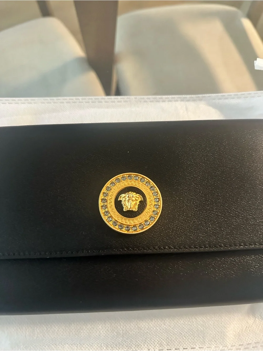 Versace Black Leather Medallion Chain Shoulder Bag